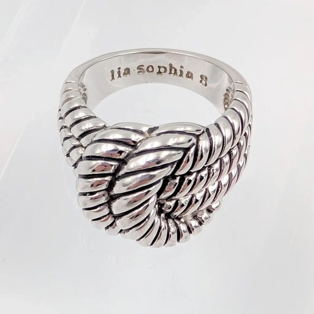 Lia Sophia Love Knot Ring Twist Cable Chunky Silver Tone Statement 8
